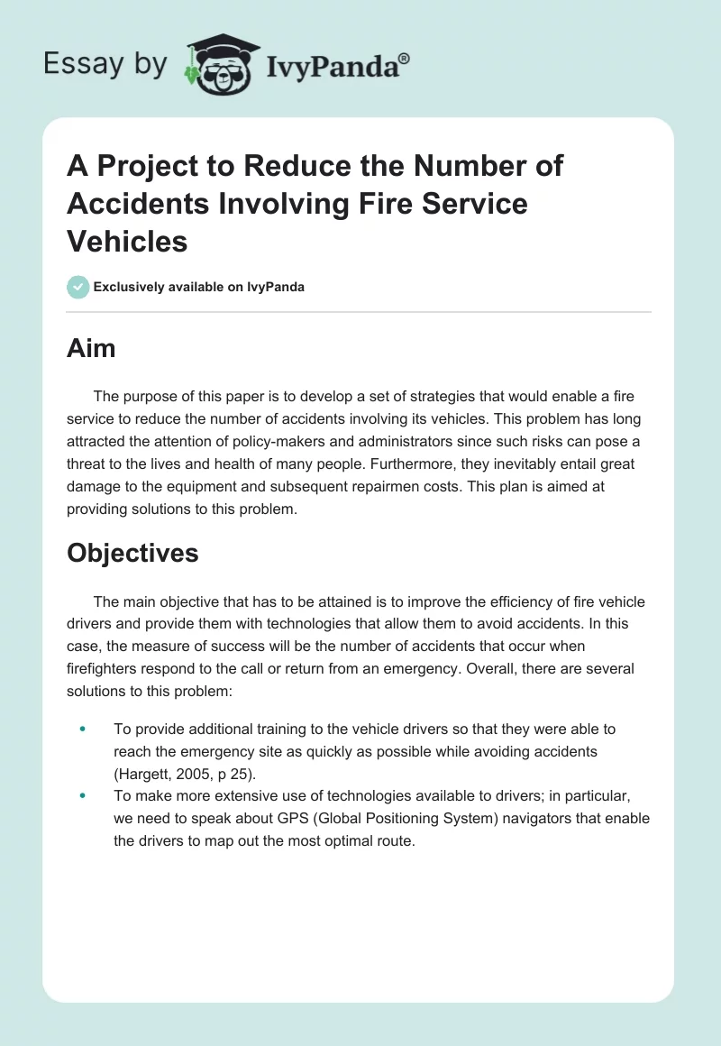 A Project to Reduce the Number of Accidents Involving Fire Service Vehicles. Page 1
