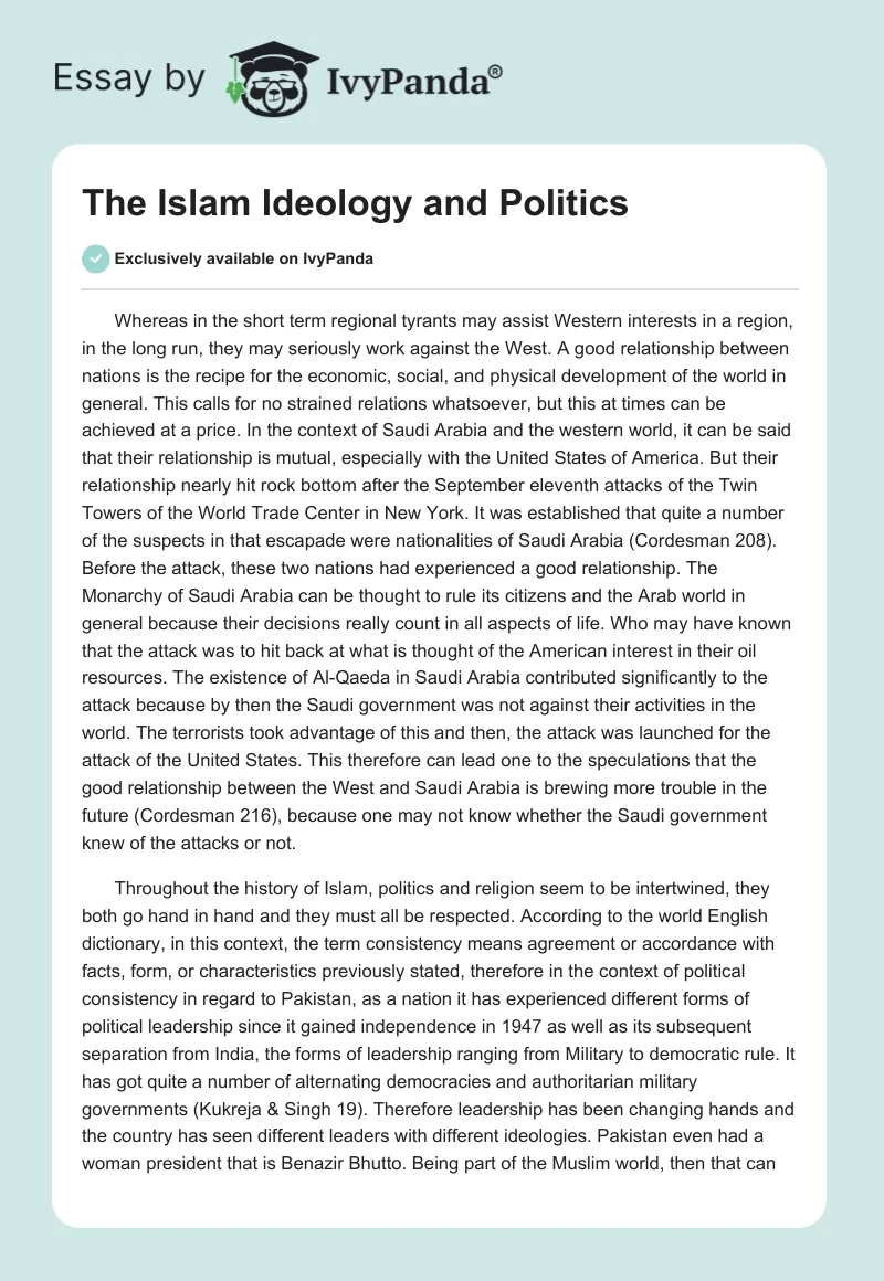 The Islam Ideology and Politics. Page 1