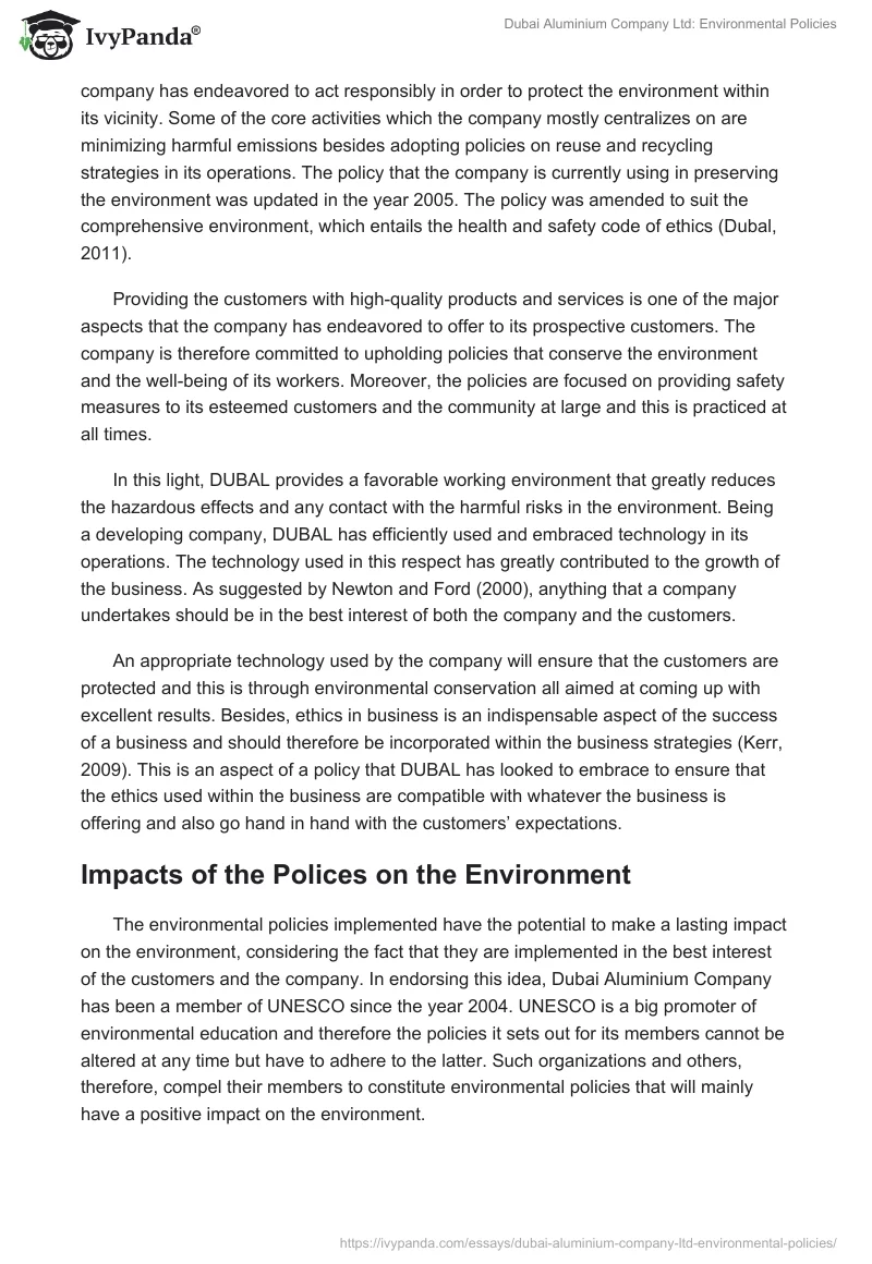 Dubai Aluminium Company Ltd: Environmental Policies. Page 2