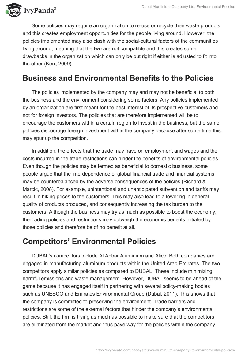 Dubai Aluminium Company Ltd: Environmental Policies. Page 3