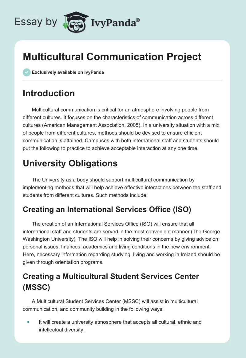 Multicultural Communication Project. Page 1