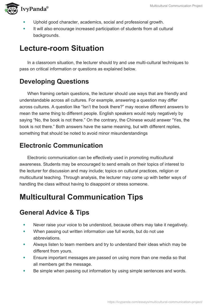 Multicultural Communication Project. Page 2
