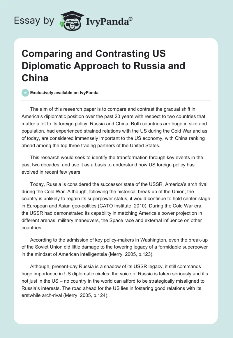 Comparing and Contrasting US Diplomatic Approach to Russia and China. Page 1