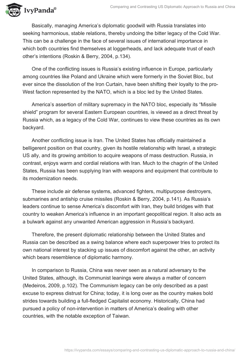 Comparing and Contrasting US Diplomatic Approach to Russia and China. Page 2