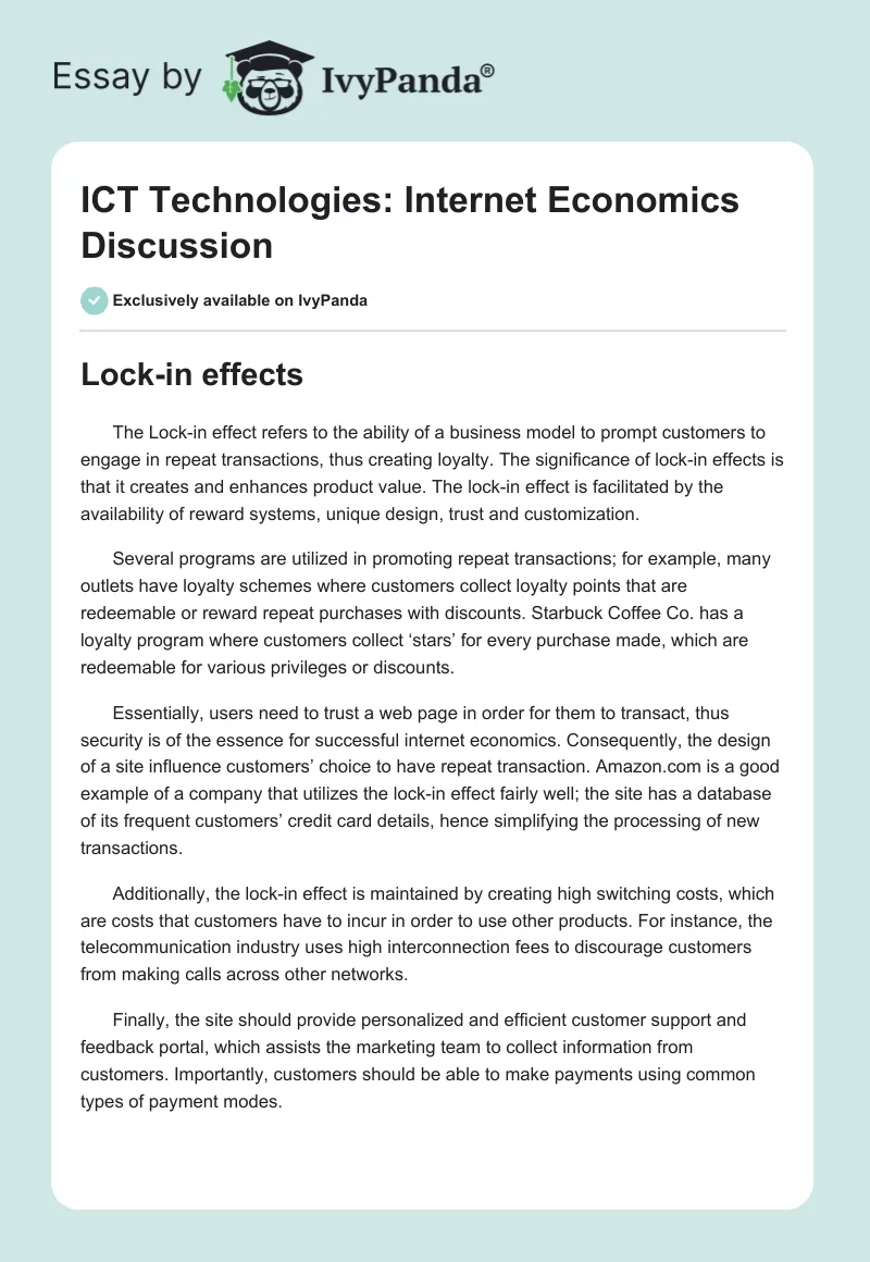 ICT Technologies: Internet Economics Discussion. Page 1