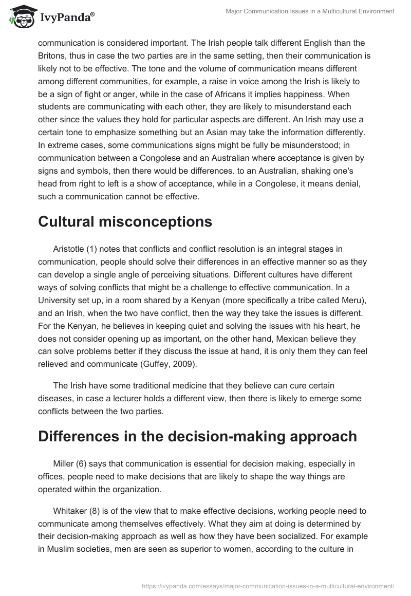 Major Communication Issues in a Multicultural Environment. Page 2