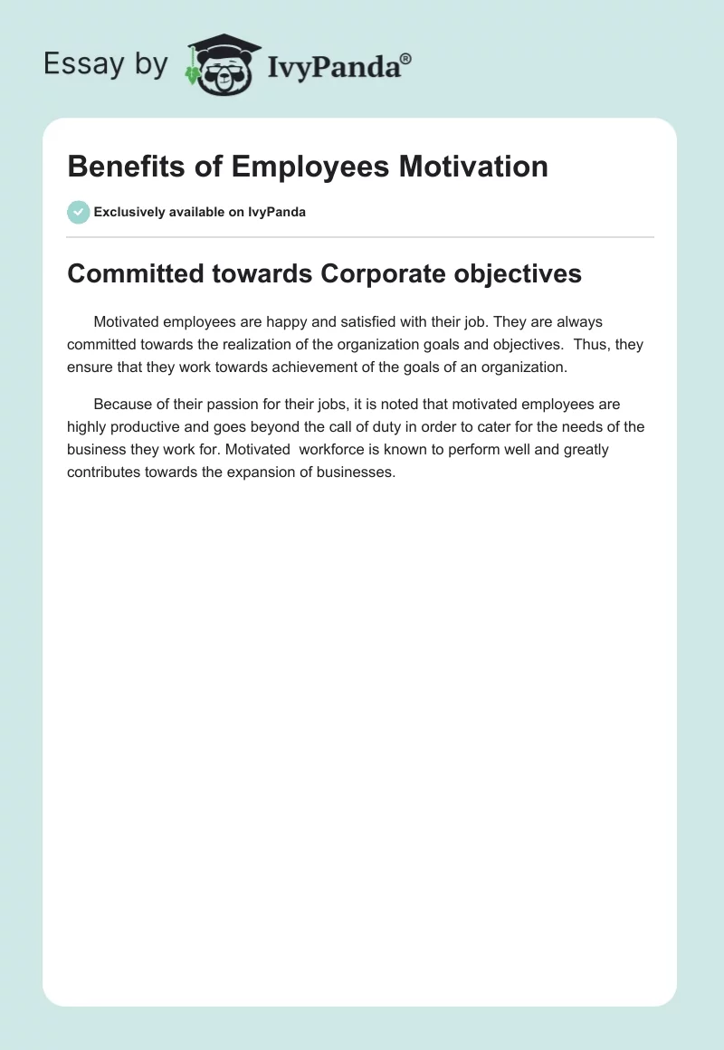 Benefits of Employees Motivation. Page 1