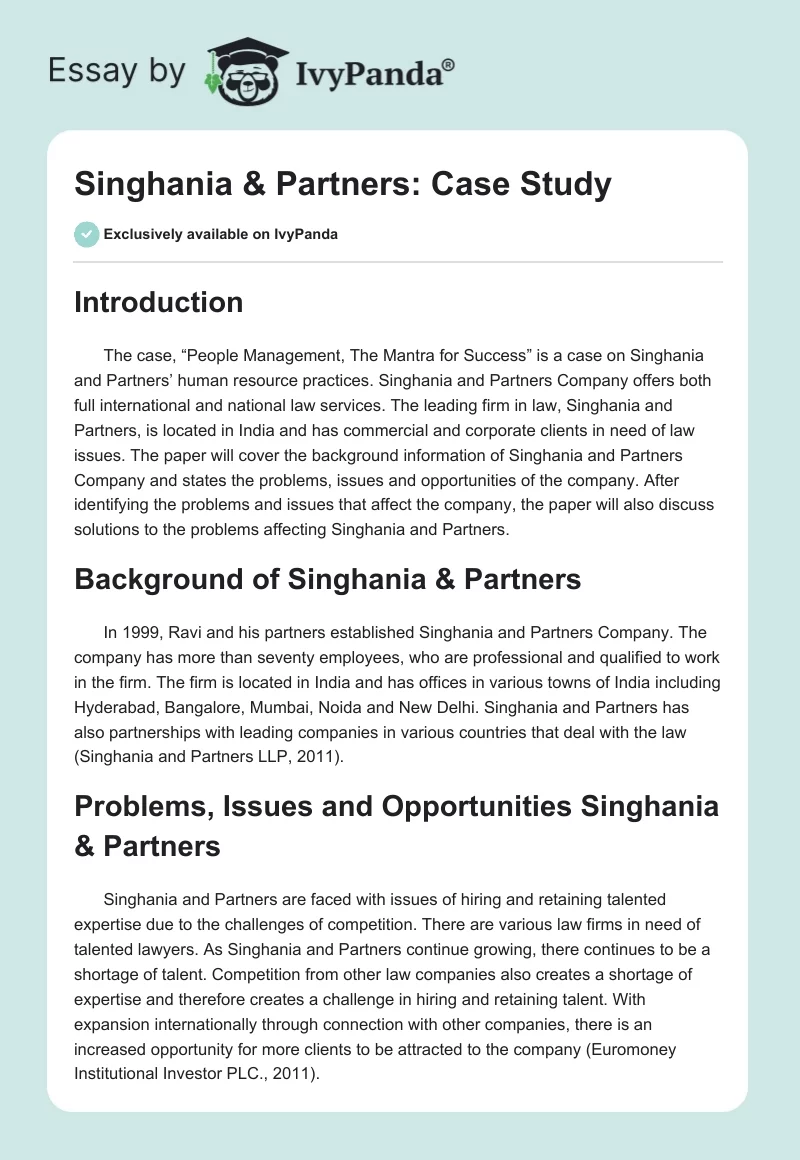 Singhania & Partners: Case Study. Page 1