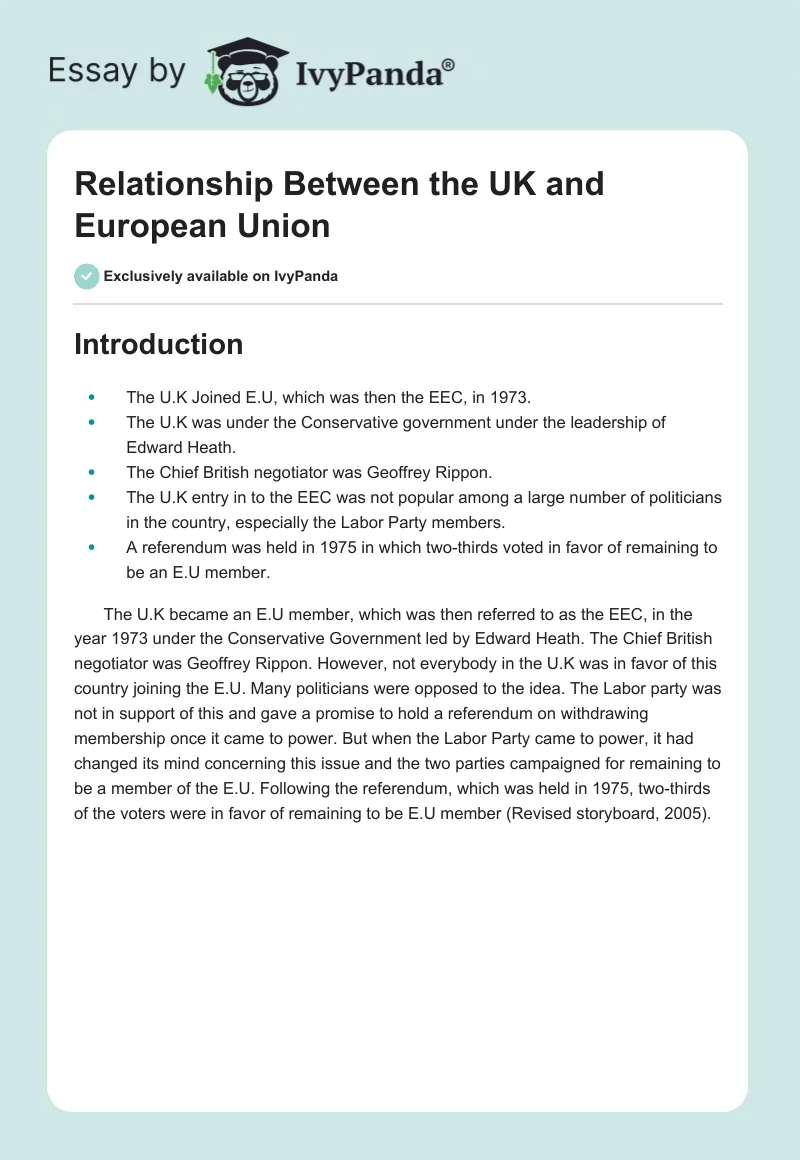 Relationship Between the UK and European Union. Page 1