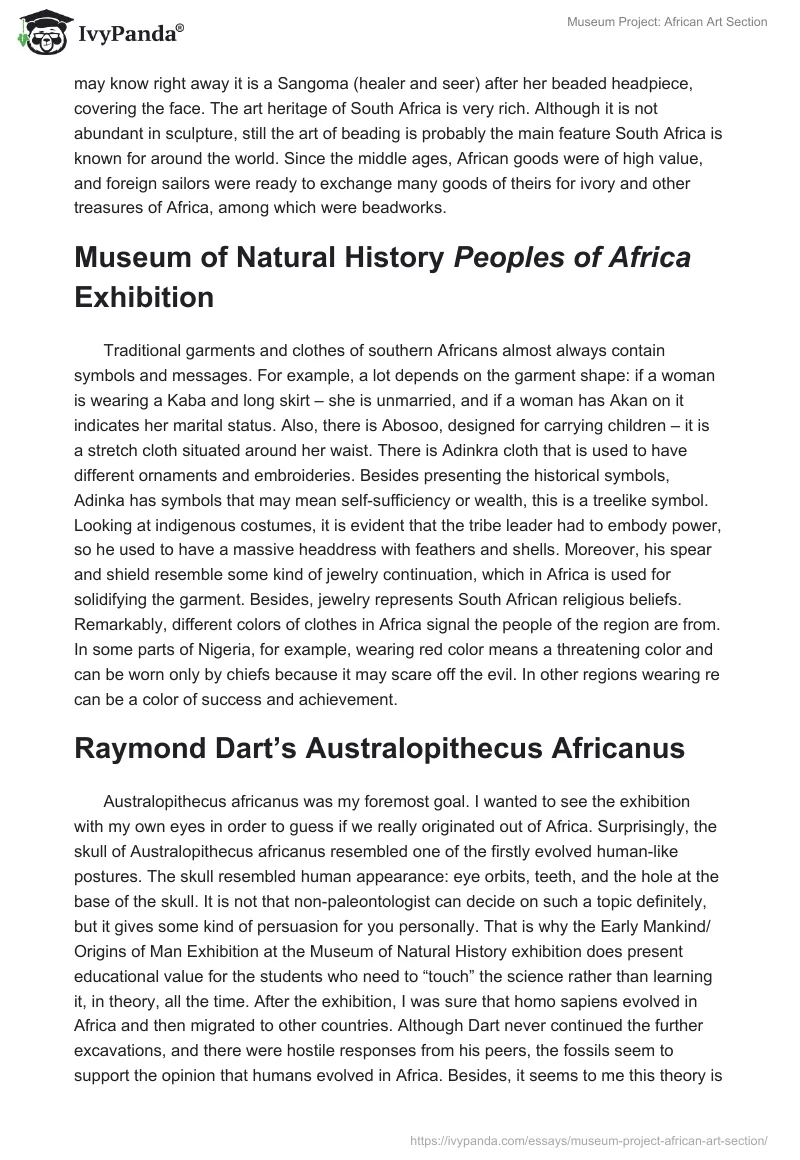 Museum Project: African Art Section. Page 2