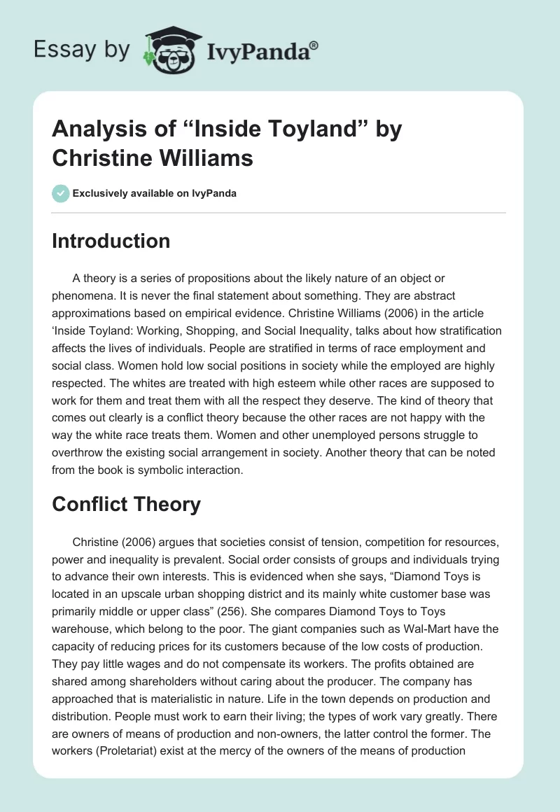 Analysis of “Inside Toyland” by Christine Williams. Page 1