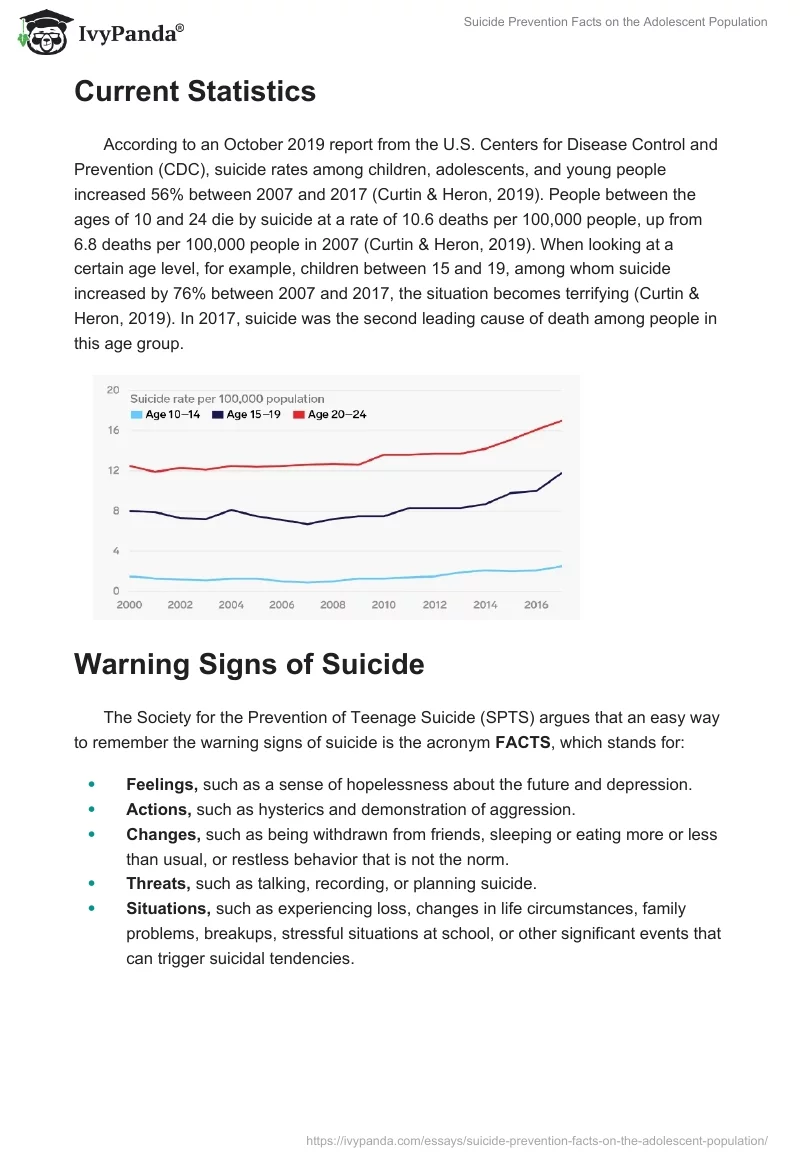 Suicide Prevention Facts on the Adolescent Population. Page 2