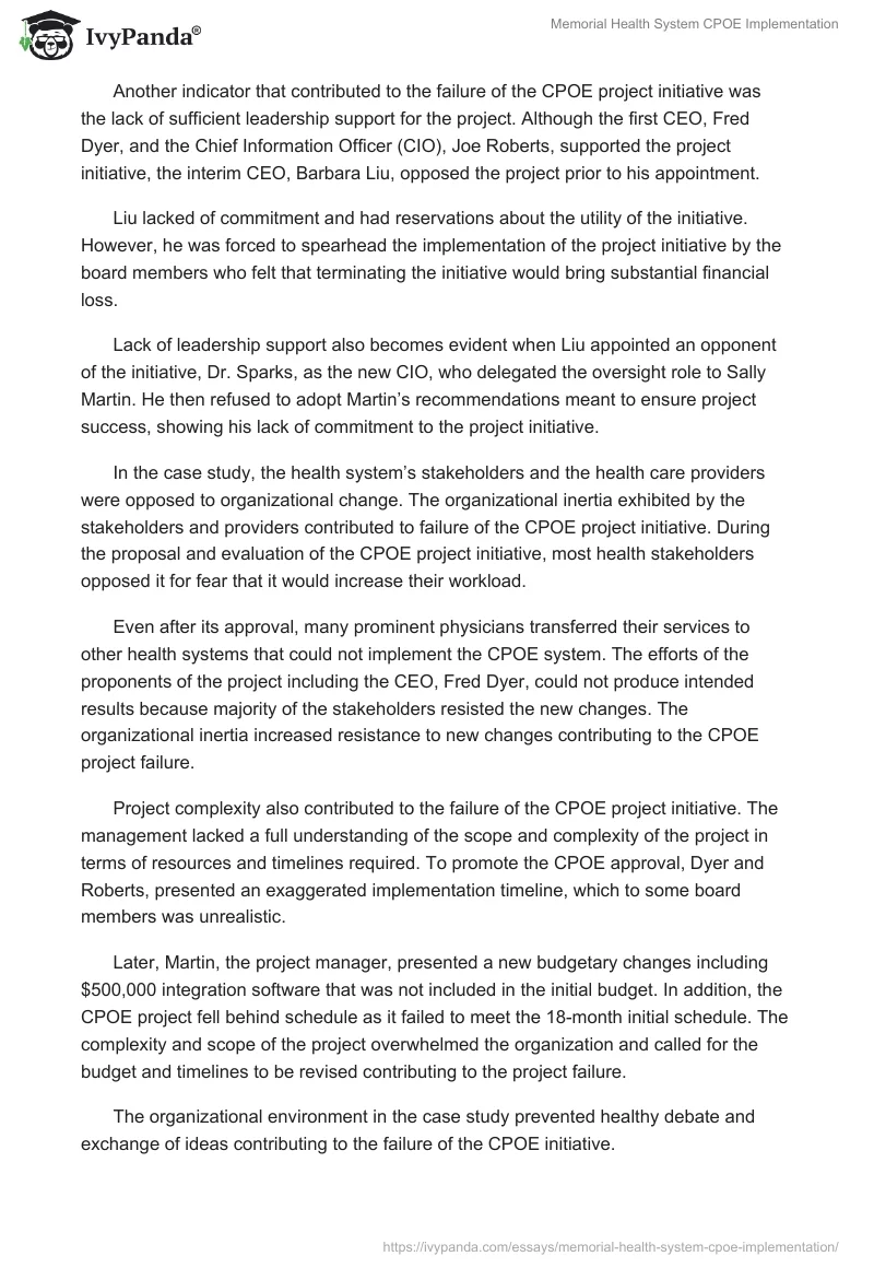 Memorial Health System CPOE Implementation. Page 2