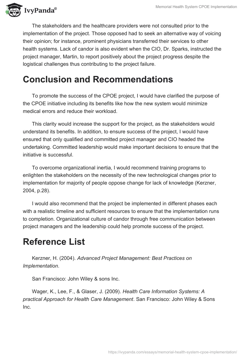 Memorial Health System CPOE Implementation. Page 3