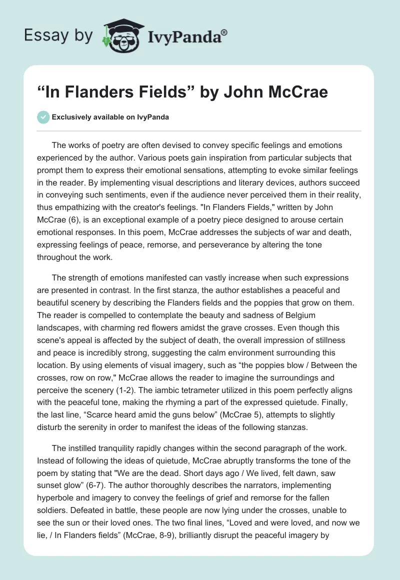 “In Flanders Fields” by John McCrae. Page 1
