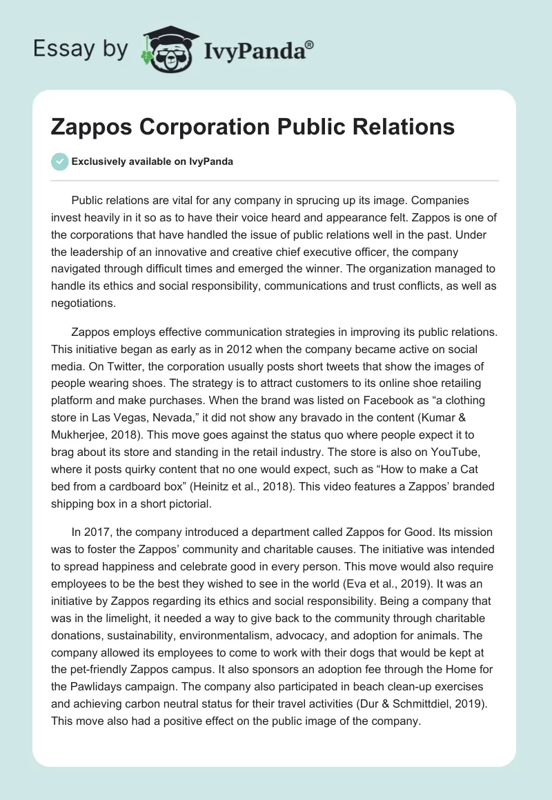 Zappos Corporation Public Relations. Page 1