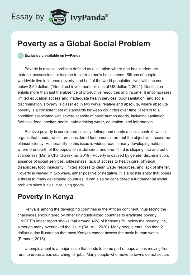 Poverty as a Global Social Problem. Page 1