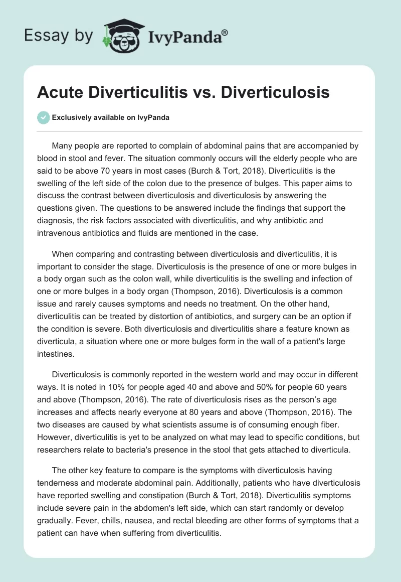 Acute Diverticulitis vs. Diverticulosis. Page 1