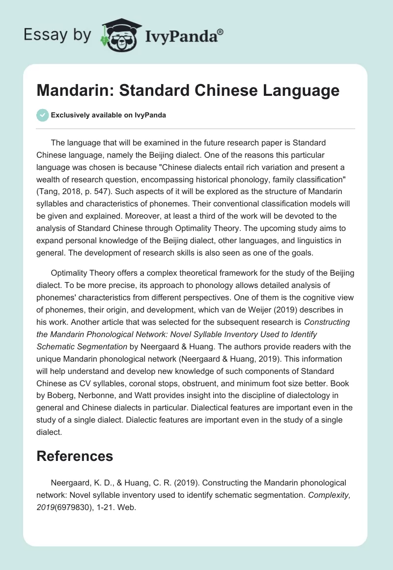 Mandarin: Standard Chinese Language. Page 1