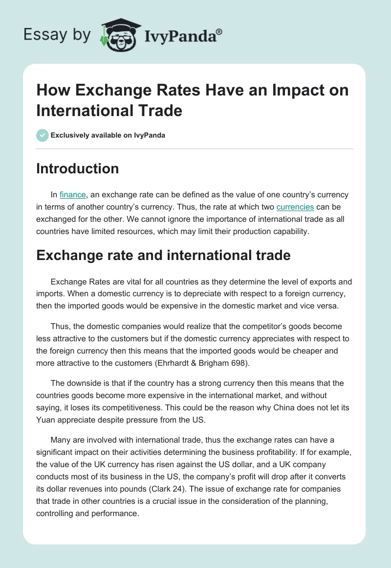 How Exchange Rates Have an Impact on International Trade. Page 1