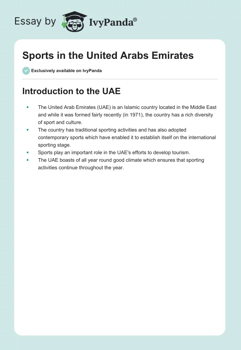 Sports in the United Arabs Emirates. Page 1