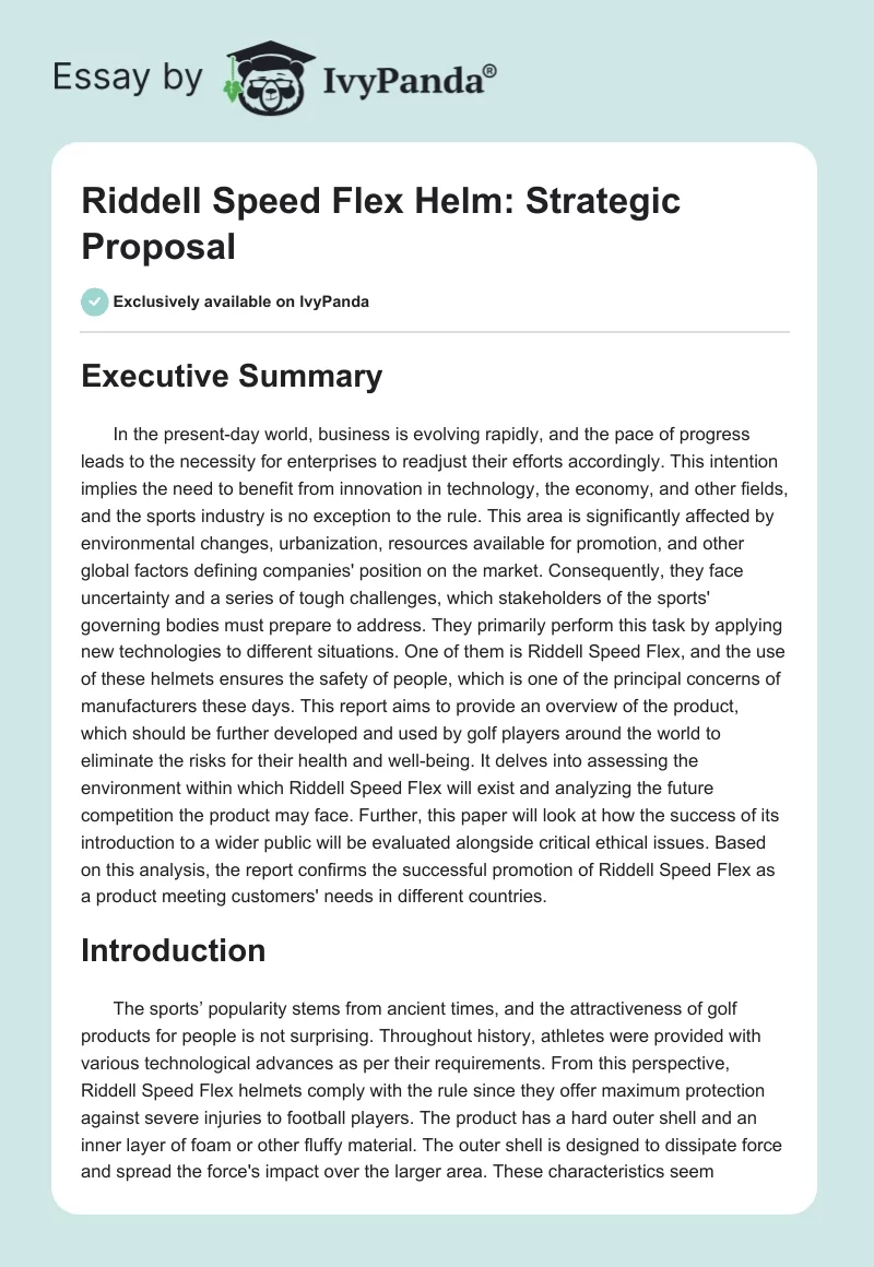 Riddell Speed Flex Helm: Strategic Proposal. Page 1