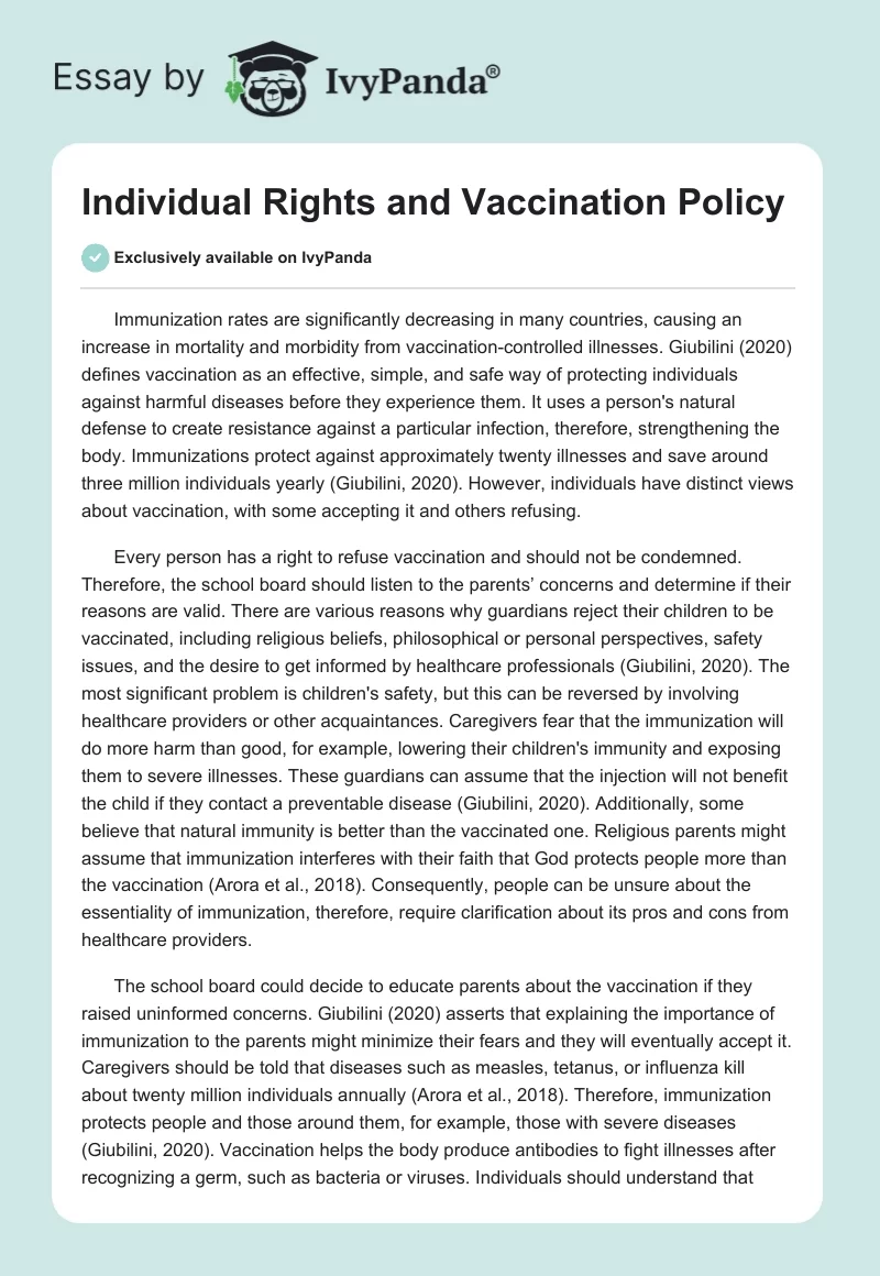 Individual Rights and Vaccination Policy. Page 1