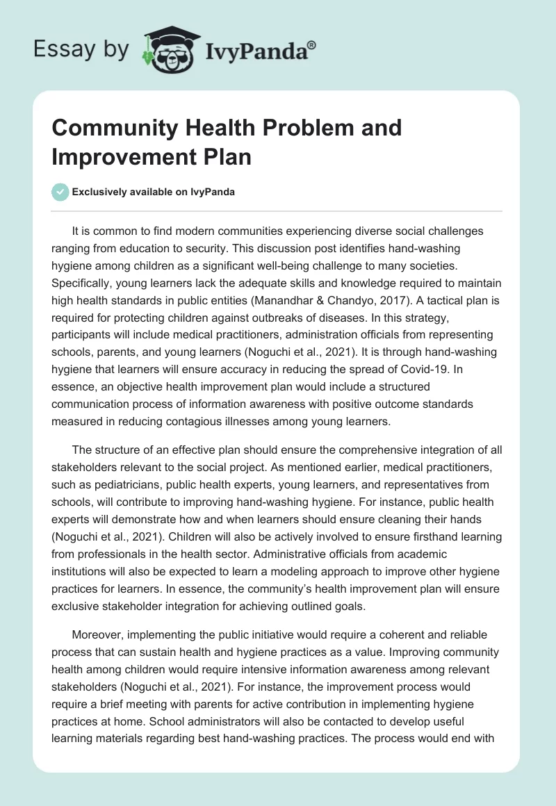 Community Health Problem and Improvement Plan. Page 1