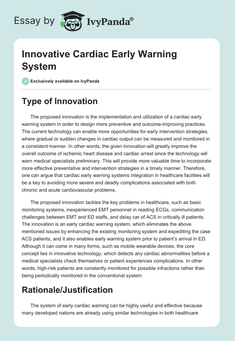 Innovative Cardiac Early Warning System. Page 1