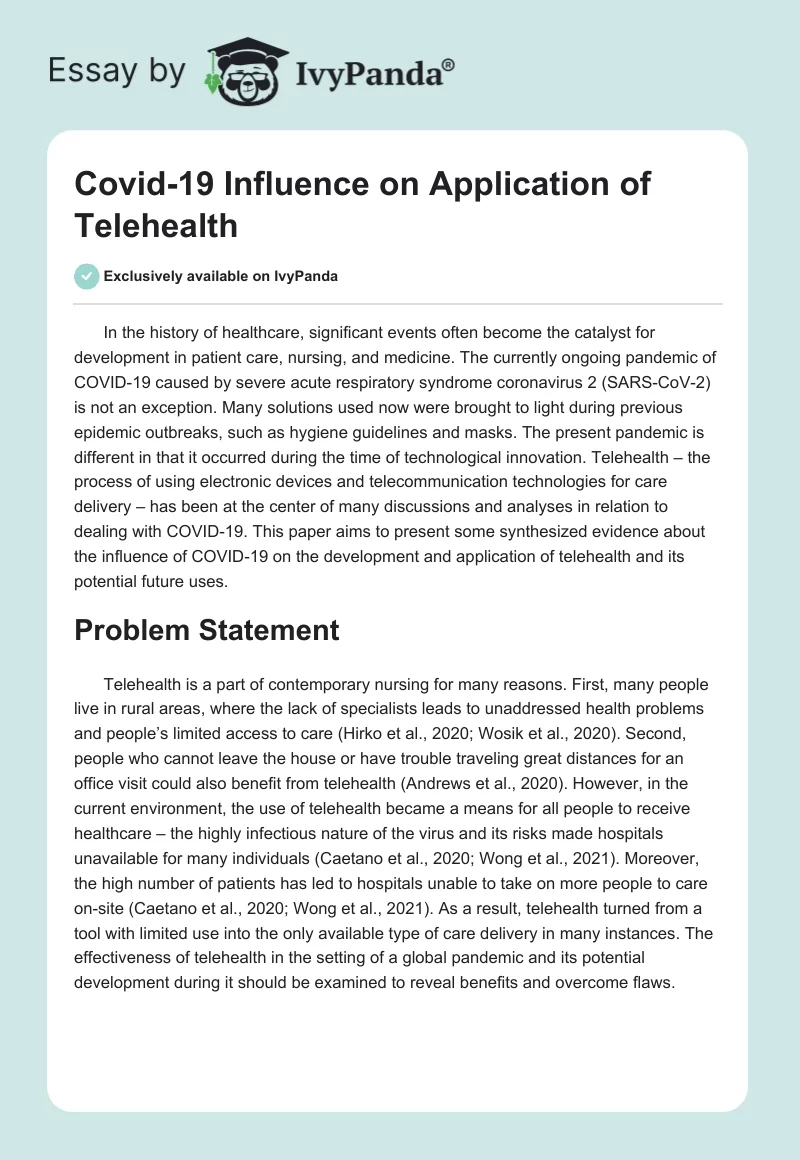 Covid-19 Influence on Application of Telehealth. Page 1
