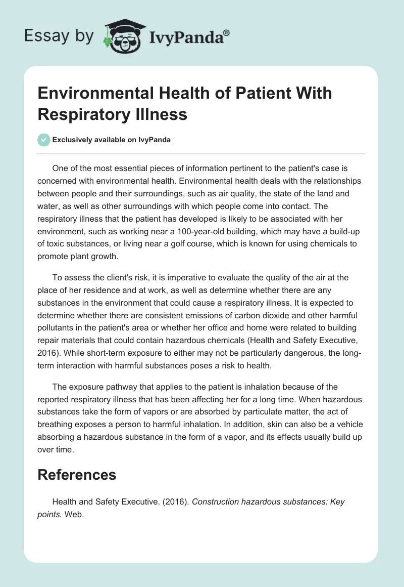 Environmental Health of Patient With Respiratory Illness. Page 1