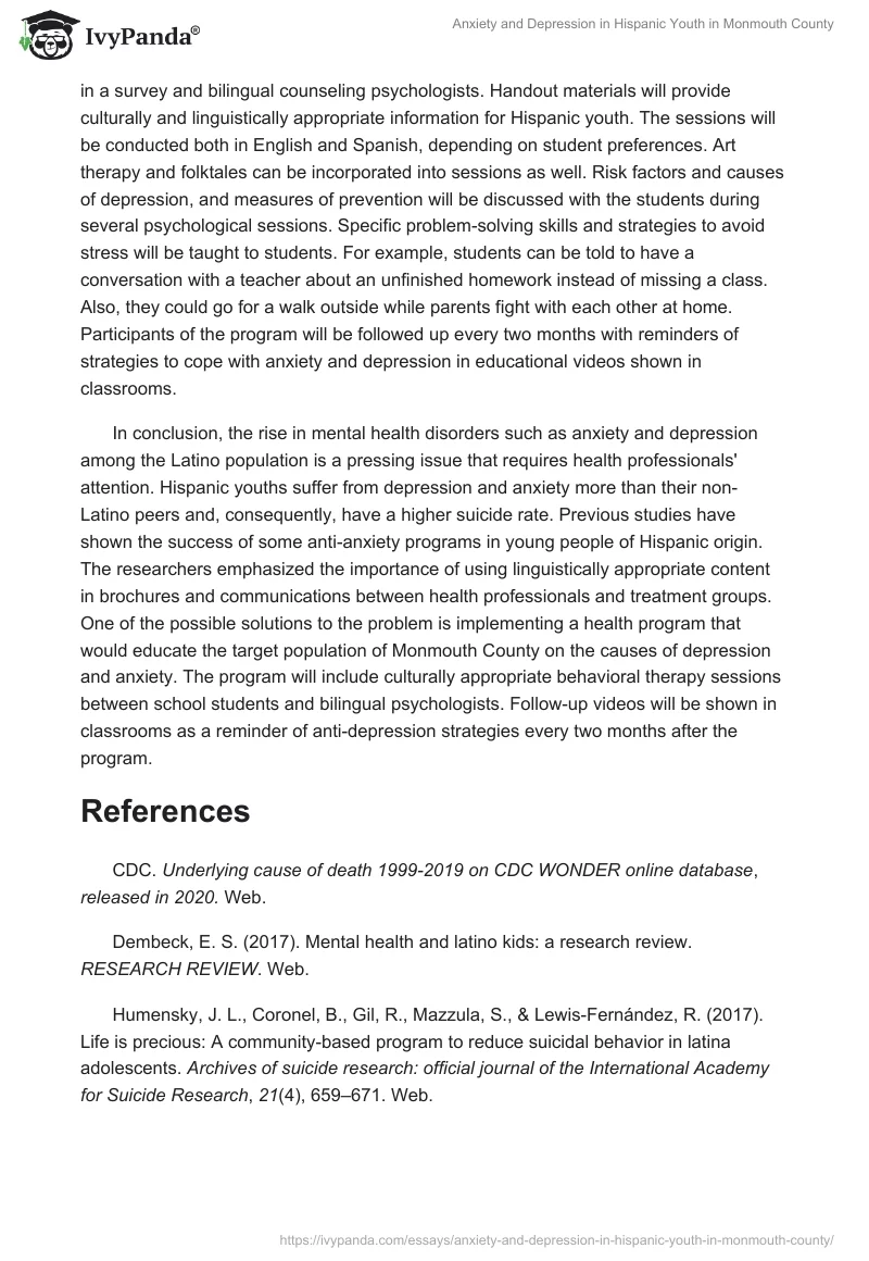 Anxiety and Depression in Hispanic Youth in Monmouth County. Page 3