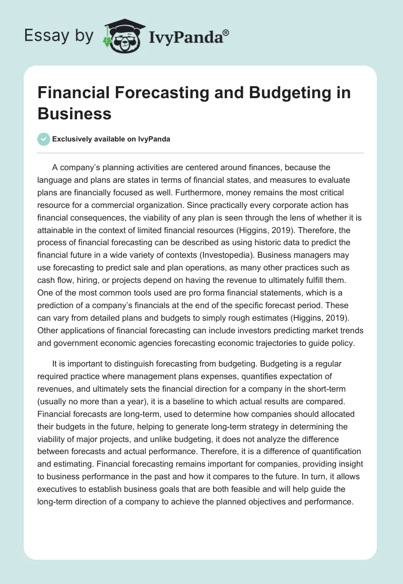 Financial Forecasting and Budgeting in Business. Page 1