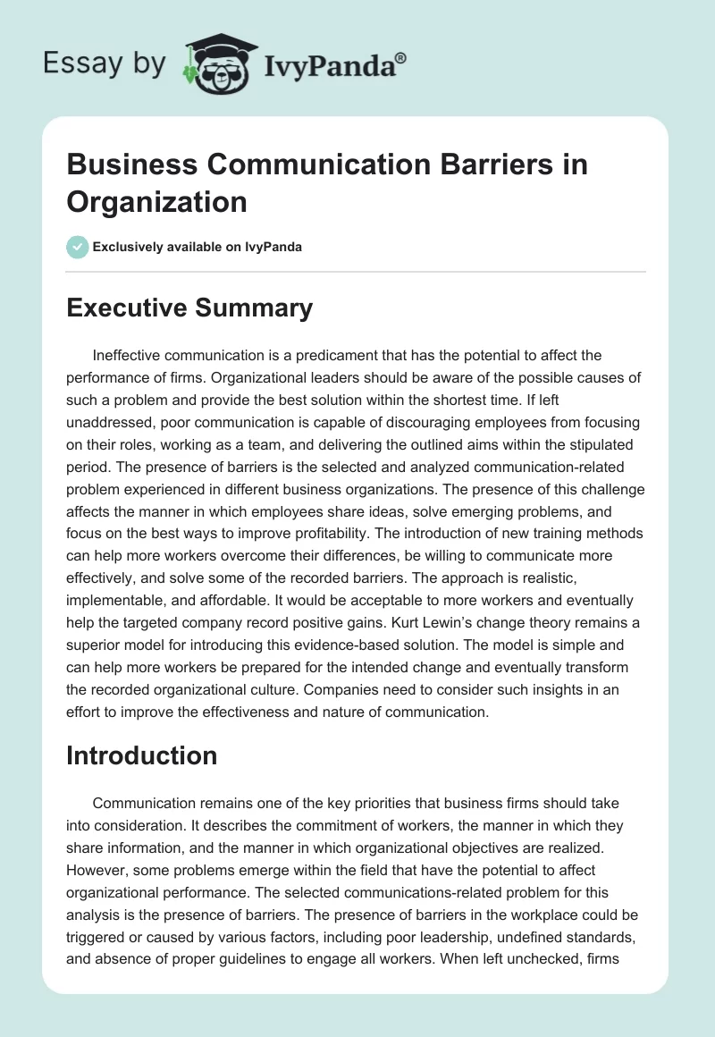Business Communication Barriers in Organization. Page 1
