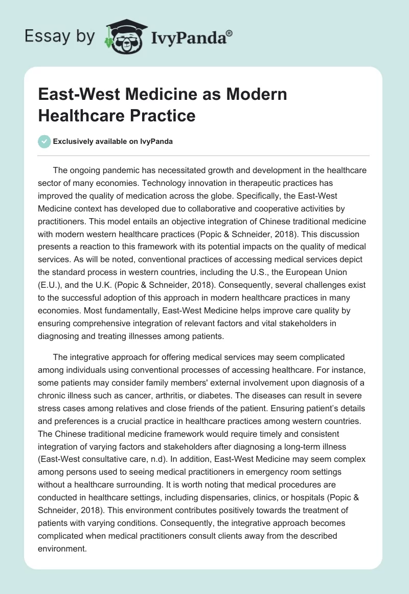 East-West Medicine as Modern Healthcare Practice. Page 1