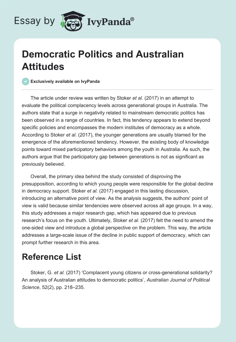 Democratic Politics and Australian Attitudes. Page 1