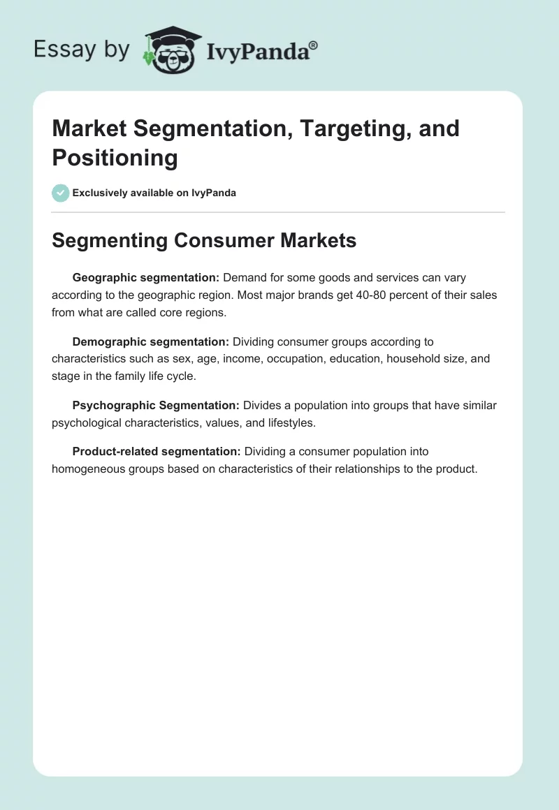 Market Segmentation, Targeting, and Positioning. Page 1