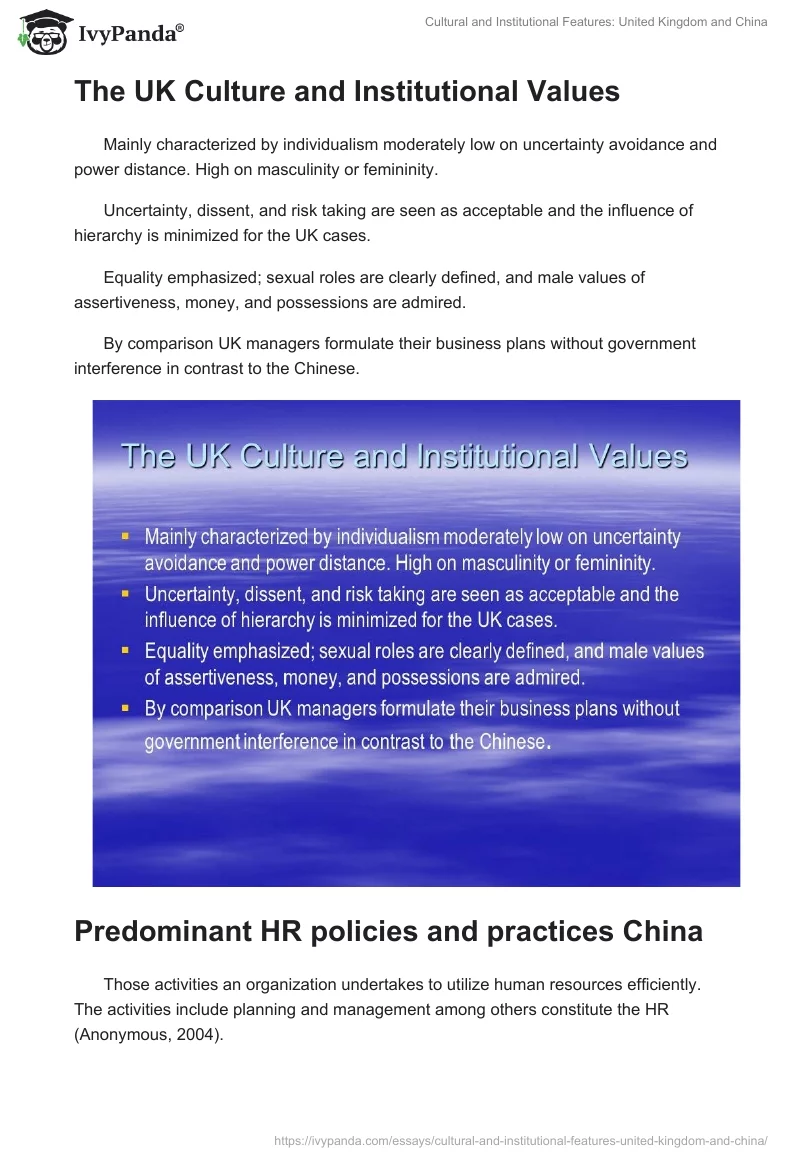 Cultural and Institutional Features: United Kingdom and China. Page 5
