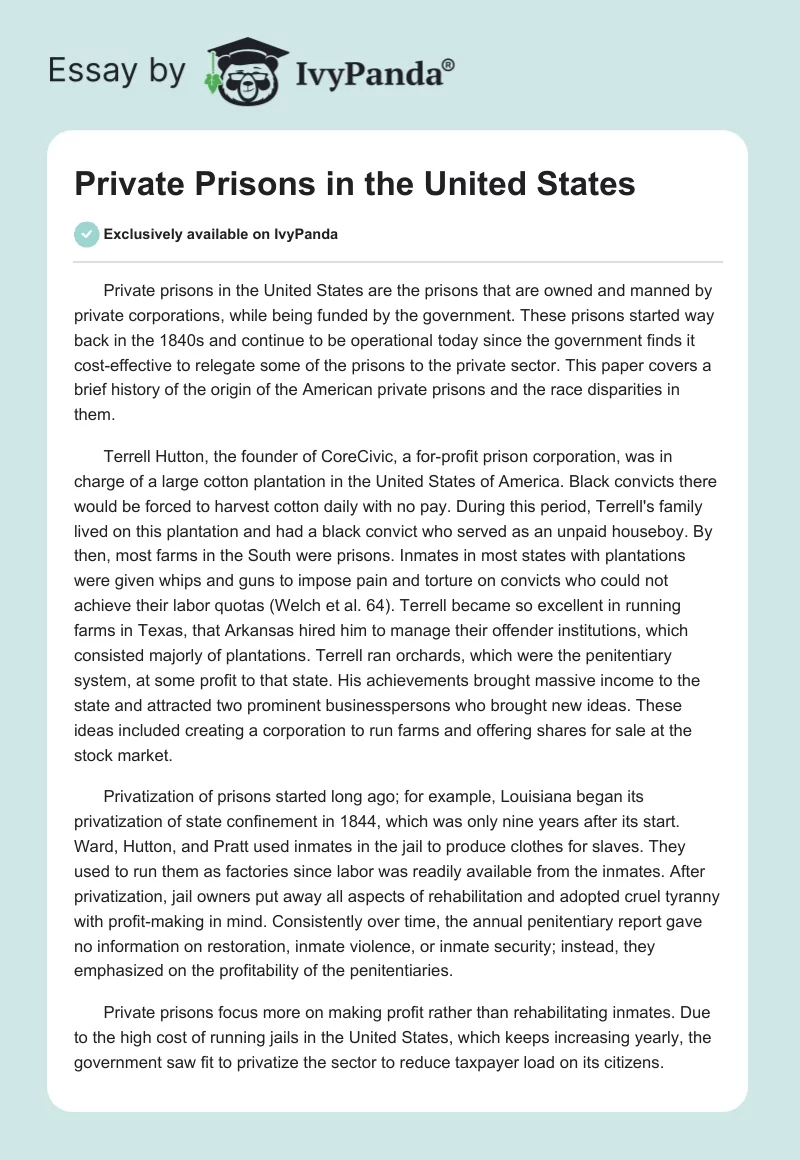 Private Prisons in the United States. Page 1