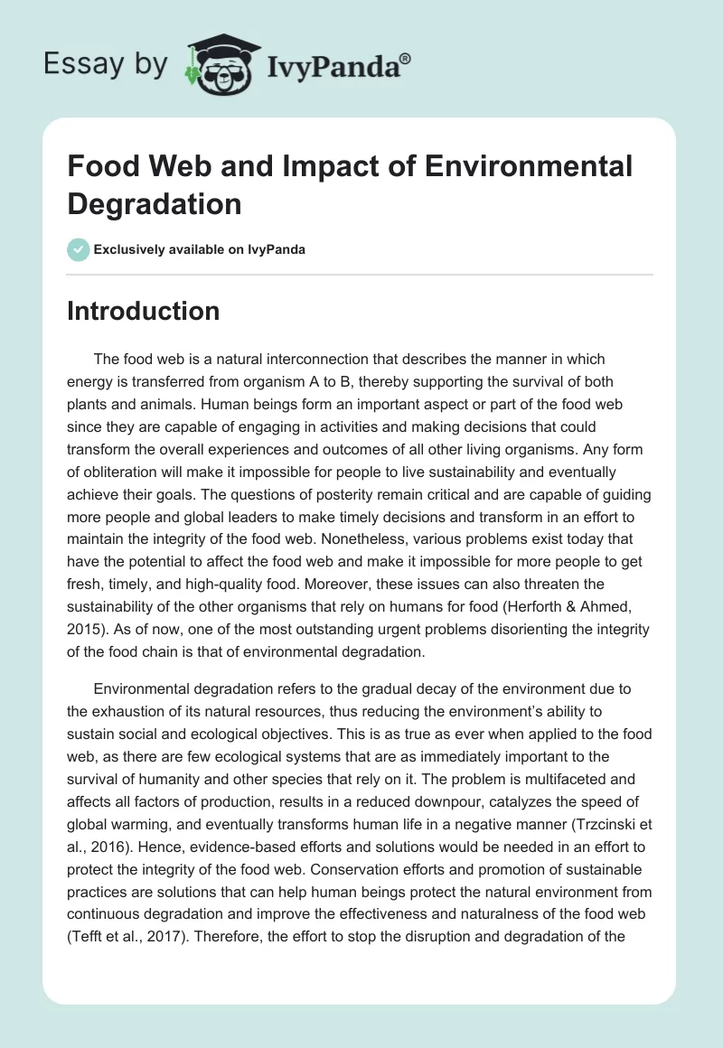Food Web and Impact of Environmental Degradation. Page 1