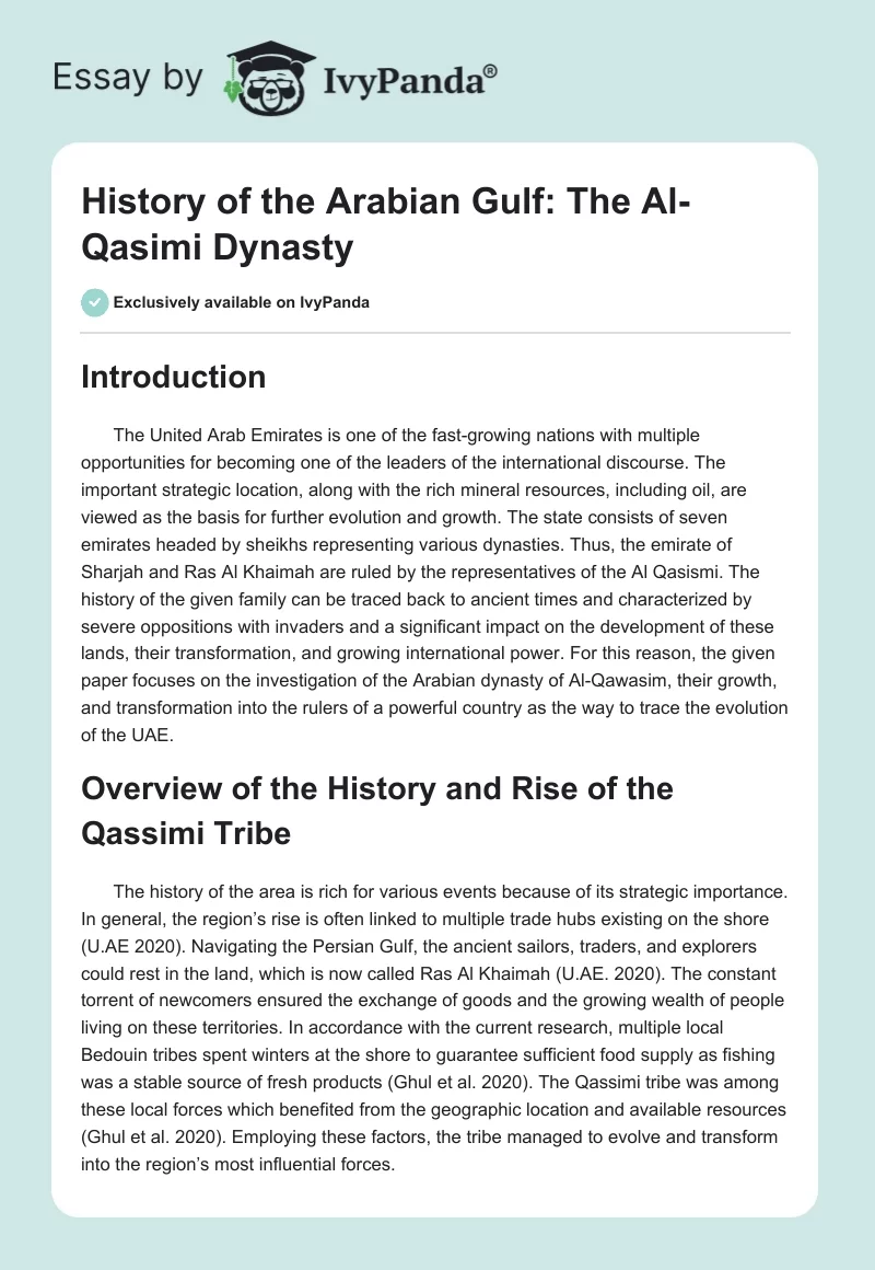 History of the Arabian Gulf: The Al-Qasimi Dynasty. Page 1