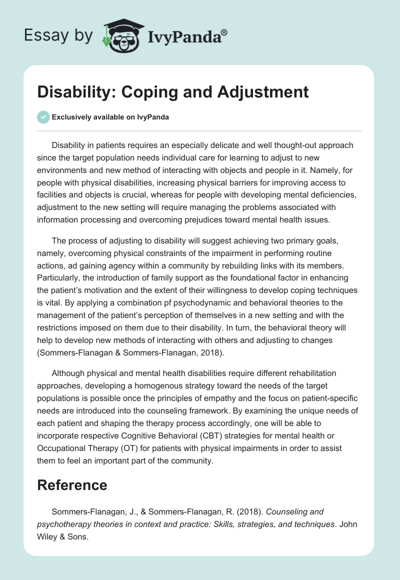 Disability: Coping and Adjustment. Page 1