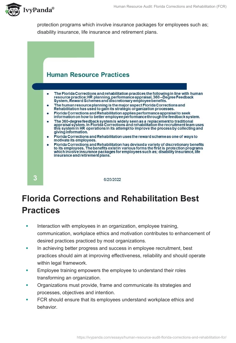 Human Resource Audit: Florida Corrections and Rehabilitation (FCR). Page 3