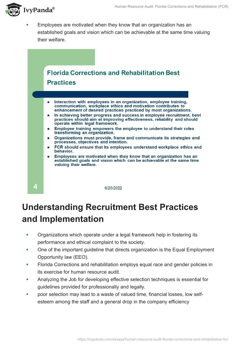 Human Resource Audit: Florida Corrections and Rehabilitation (FCR). Page 4