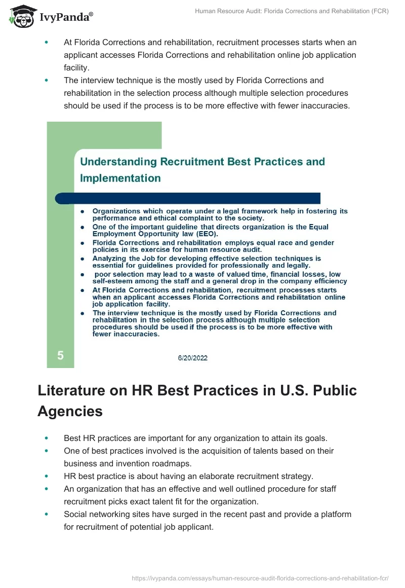 Human Resource Audit: Florida Corrections and Rehabilitation (FCR). Page 5