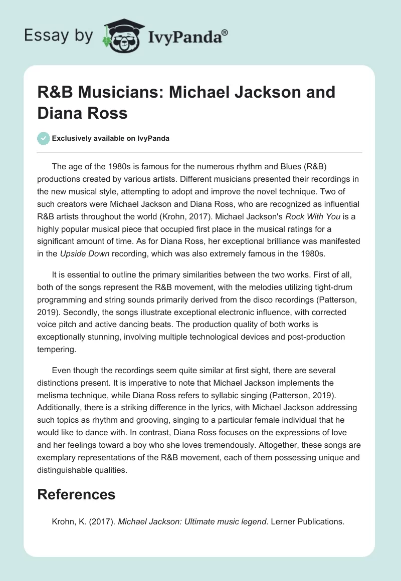 R&B Musicians: Michael Jackson and Diana Ross. Page 1