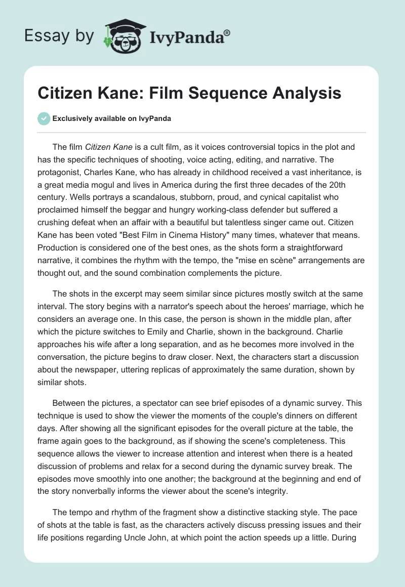 Citizen Kane: Film Sequence Analysis. Page 1