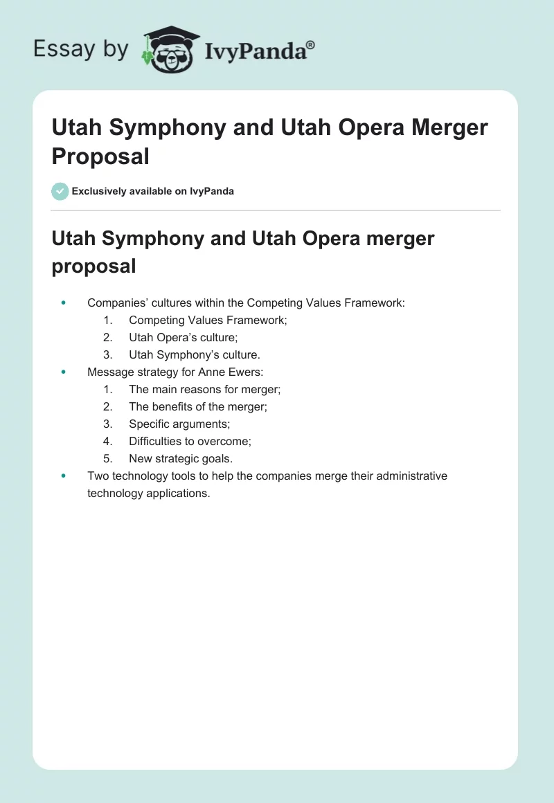 Utah Symphony and Utah Opera Merger Proposal. Page 1
