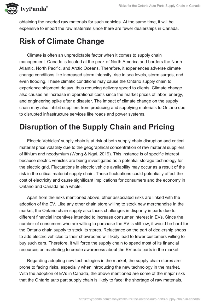 Risks for the Ontario Auto Parts Supply Chain in Canada. Page 2