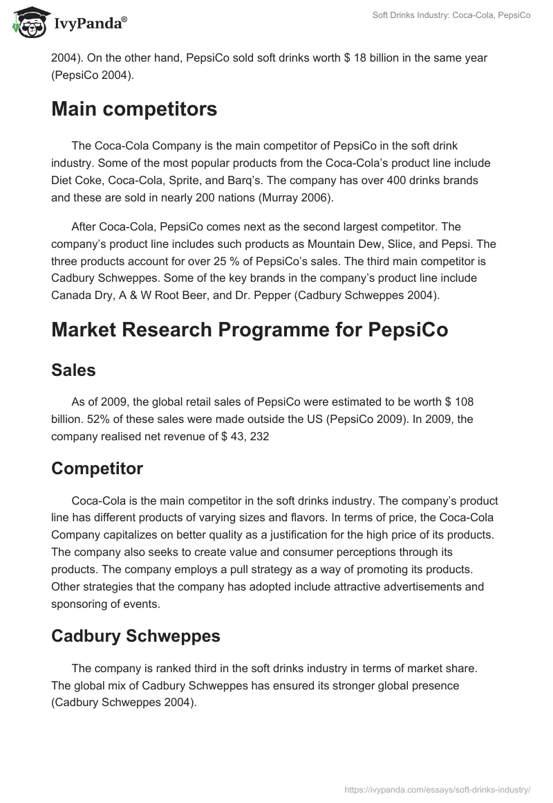 Soft Drinks Industry: Coca-Cola, PepsiCo. Page 2